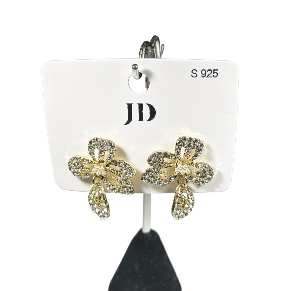 Sterling Silver Crystal Flower Drop Earrings